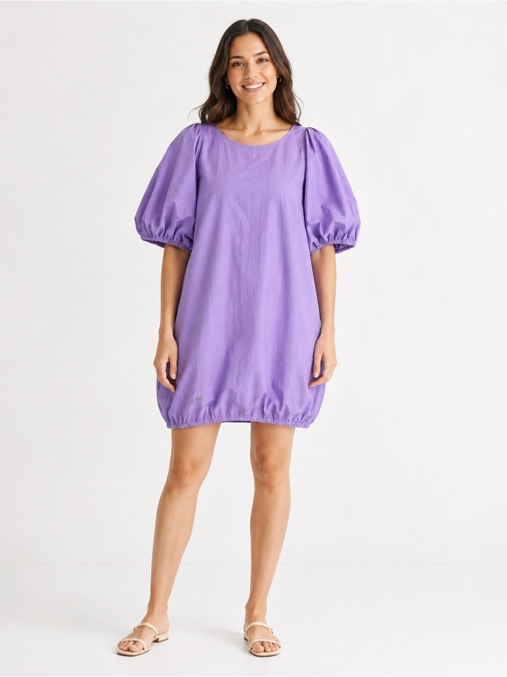 HERMOSA Purple Puff Sleeve Cotton Dress S 36